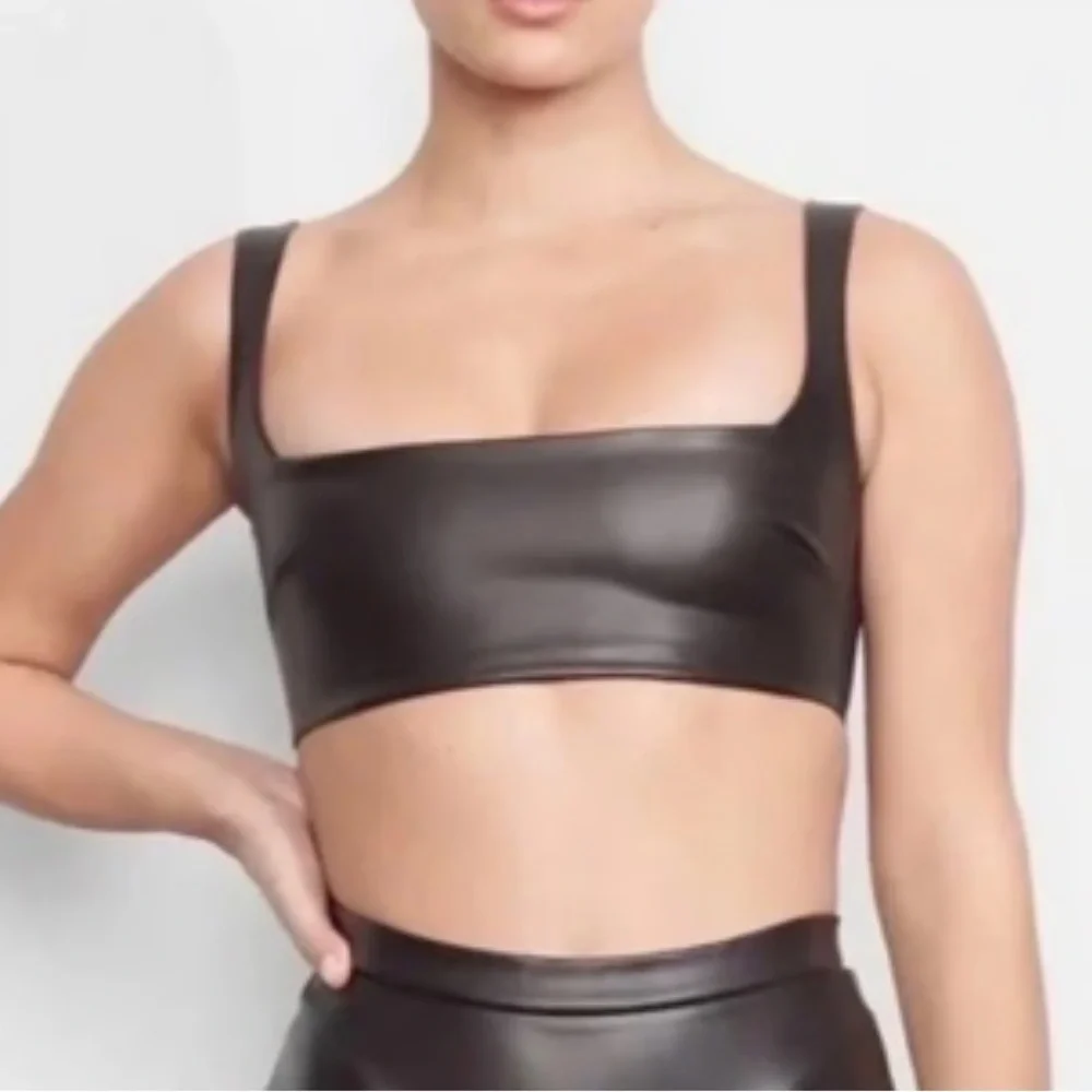 SKIMS Brown Faux Leather Bra Sz L - Picture 2 of 8